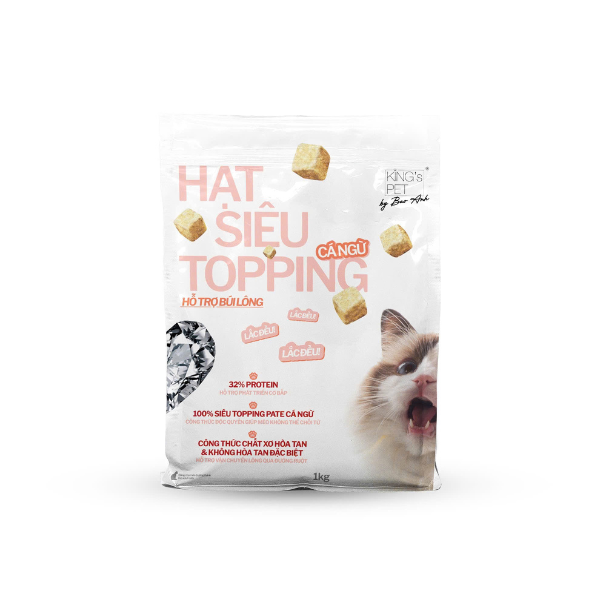 Thức ăn hạt cho mèo King's Pet siêu topping cá ngừ hỗ trợ tiêu búi lông